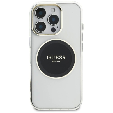 iPhone 16 Pro Max Guess IML Metal Colored Circle Classic Logo MagSafe dėklas - juodas 2