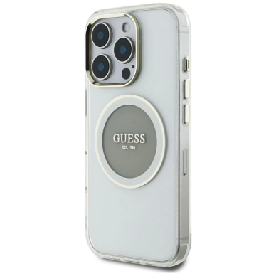 iPhone 16 Pro Max Guess IML Metal Colored Circle Classic Logo MagSafe dėklas - pilkas 1