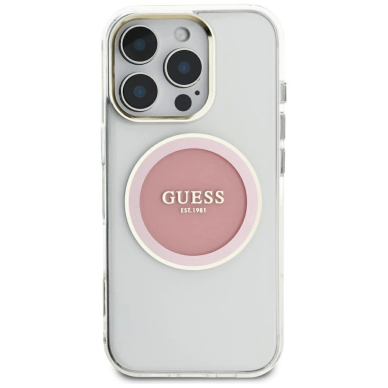 iPhone 16 Pro Max Guess IML Metal Colored Circle Classic Logo MagSafe dėklas - rožinis 2
