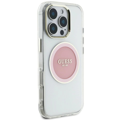 iPhone 16 Pro Max Guess IML Metal Colored Circle Classic Logo MagSafe dėklas - rožinis 3
