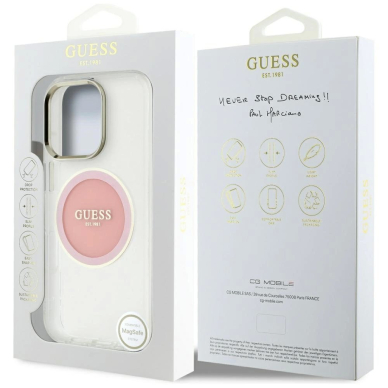 iPhone 16 Pro Max Guess IML Metal Colored Circle Classic Logo MagSafe dėklas - rožinis 7