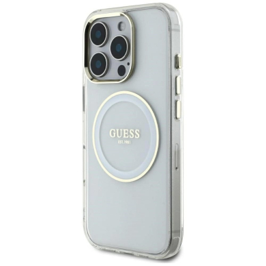 iPhone 16 Pro Max Guess IML Metal Colored Circle Classic Logo MagSafe dėklas - baltas 1 iPhone 16 Pro Max Guess IML Metal Colored Circle Classic Logo MagSafe dėklas - baltas 1