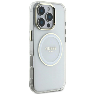 iPhone 16 Pro Max Guess IML Metal Colored Circle Classic Logo MagSafe dėklas - baltas 3