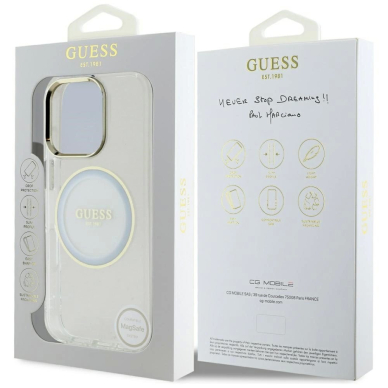 iPhone 16 Pro Max Guess IML Metal Colored Circle Classic Logo MagSafe dėklas - baltas 7