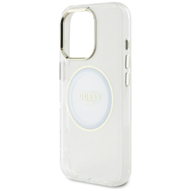 iPhone 16 Pro Guess IML Metal Colored Circle Classic Logo MagSafe dėklas - baltas 5