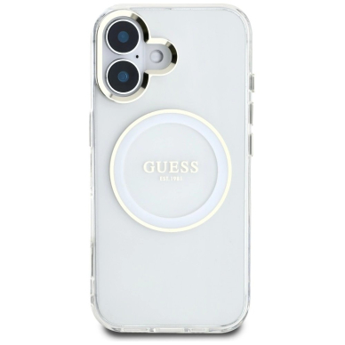 iPhone 16 Guess IML Metal Colored Circle Classic Logo MagSafe dėklas - baltas 2
