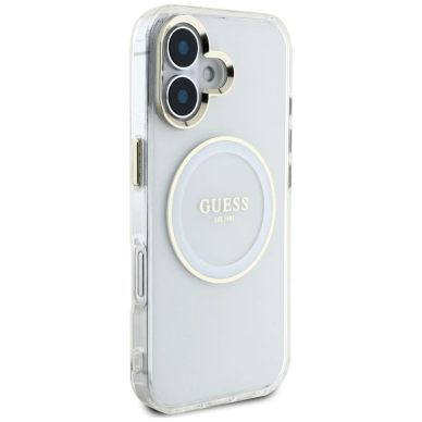 iPhone 16 Guess IML Metal Colored Circle Classic Logo MagSafe dėklas - baltas 3