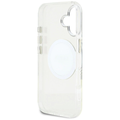 iPhone 16 Guess IML Metal Colored Circle Classic Logo MagSafe dėklas - baltas 6