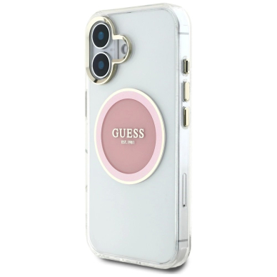 iPhone 16 Guess IML Metal Colored Circle Classic Logo MagSafe dėklas - rožinis 1