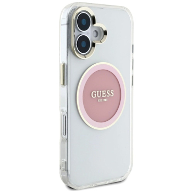 iPhone 16 Guess IML Metal Colored Circle Classic Logo MagSafe dėklas - rožinis 3