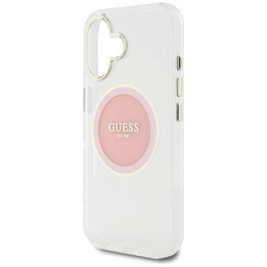 iPhone 16 Guess IML Metal Colored Circle Classic Logo MagSafe dėklas - rožinis 5