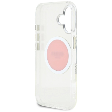 iPhone 16 Guess IML Metal Colored Circle Classic Logo MagSafe dėklas - rožinis 6