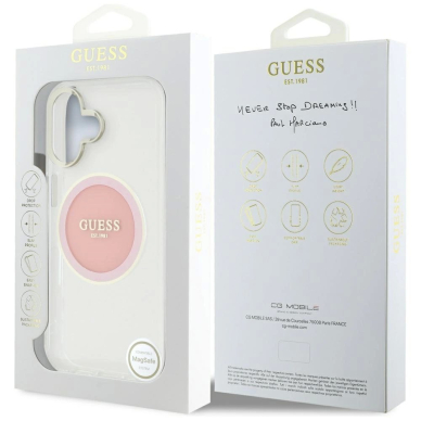 iPhone 16 Guess IML Metal Colored Circle Classic Logo MagSafe dėklas - rožinis 7