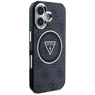 iPhone 16 – Guess IML Metal Glitter 4G Circle Triangle MagSafe dėklas - Juodas 3