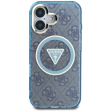 iPhone 16 – Guess IML Metal Glitter 4G Circle Triangle MagSafe dėklas - Mėlynas 2