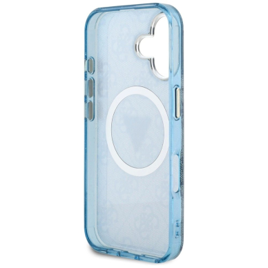 iPhone 16 – Guess IML Metal Glitter 4G Circle Triangle MagSafe dėklas - Mėlynas 6