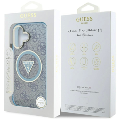 iPhone 16 – Guess IML Metal Glitter 4G Circle Triangle MagSafe dėklas - Mėlynas 7