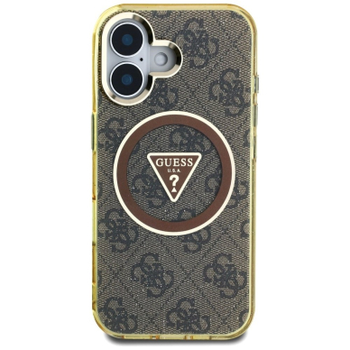 iPhone 16 – Guess IML Metal Glitter 4G Circle Triangle MagSafe dėklas - Rudas 2