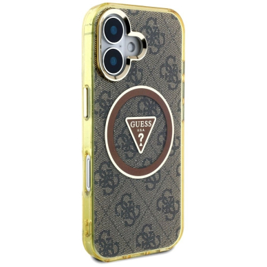 iPhone 16 – Guess IML Metal Glitter 4G Circle Triangle MagSafe dėklas - Rudas 3