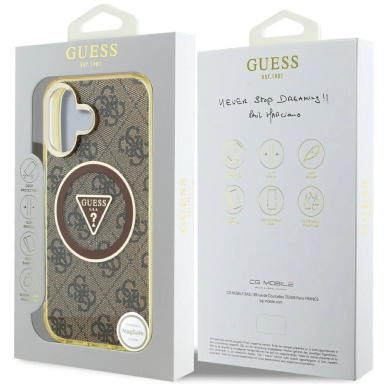 iPhone 16 – Guess IML Metal Glitter 4G Circle Triangle MagSafe dėklas - Rudas 7