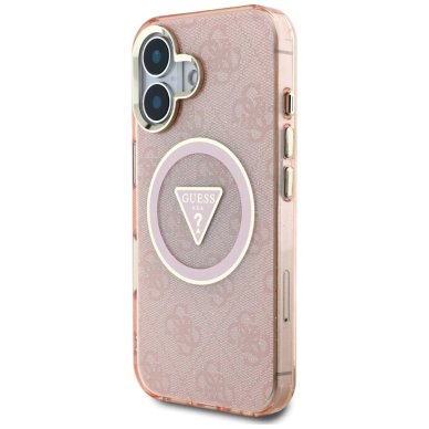 iPhone 16 – Guess IML Metal Glitter 4G Circle Triangle MagSafe dėklas - Rožinis 1