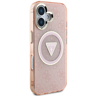 iPhone 16 – Guess IML Metal Glitter 4G Circle Triangle MagSafe dėklas - Rožinis 3