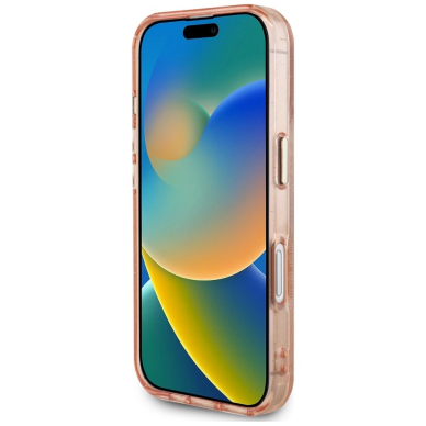 iPhone 16 – Guess IML Metal Glitter 4G Circle Triangle MagSafe dėklas - Rožinis 4
