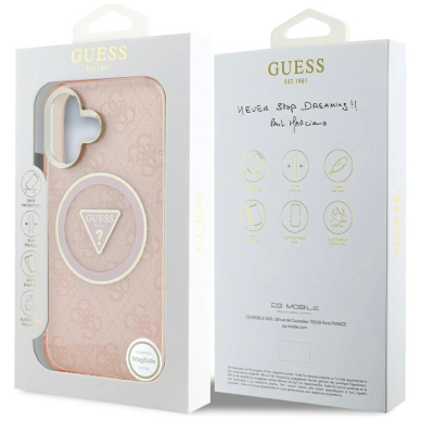 iPhone 16 – Guess IML Metal Glitter 4G Circle Triangle MagSafe dėklas - Rožinis 7
