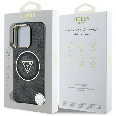 iPhone 16 Pro – Guess IML Metal Glitter 4G Circle Triangle MagSafe dėklas - Juodas 7