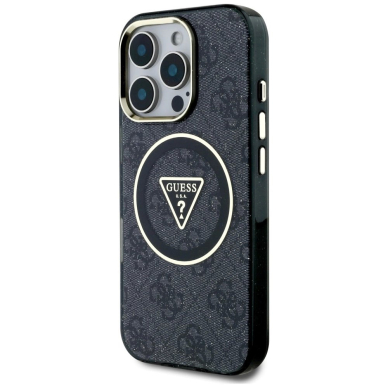 iPhone 16 Pro Max – Guess IML Metal Glitter 4G Circle Triangle MagSafe dėklas - Juodas 1