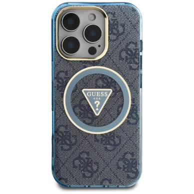 iPhone 16 Pro Max – Guess IML Metal Glitter 4G Circle Triangle MagSafe dėklas - Mėlynas 2