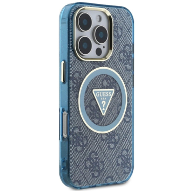 iPhone 16 Pro Max – Guess IML Metal Glitter 4G Circle Triangle MagSafe dėklas - Mėlynas 3