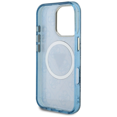 iPhone 16 Pro Max – Guess IML Metal Glitter 4G Circle Triangle MagSafe dėklas - Mėlynas 6