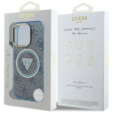 iPhone 16 Pro Max – Guess IML Metal Glitter 4G Circle Triangle MagSafe dėklas - Mėlynas 7