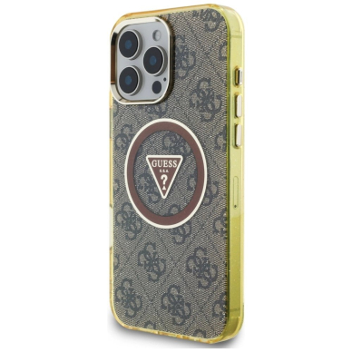 iPhone 16 Pro Max – Guess IML Metal Glitter 4G Circle Triangle MagSafe dėklas - Rudas 1