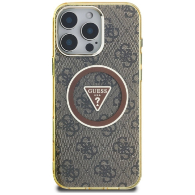 iPhone 16 Pro Max – Guess IML Metal Glitter 4G Circle Triangle MagSafe dėklas - Rudas 2