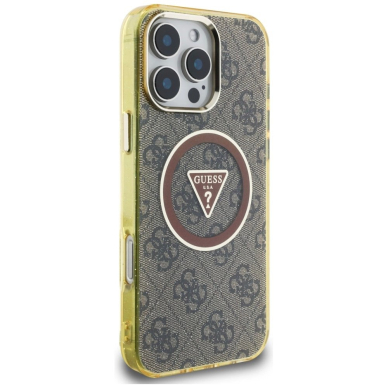 iPhone 16 Pro Max – Guess IML Metal Glitter 4G Circle Triangle MagSafe dėklas - Rudas 3