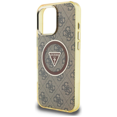 iPhone 16 Pro Max – Guess IML Metal Glitter 4G Circle Triangle MagSafe dėklas - Rudas 5