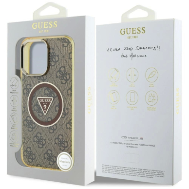 iPhone 16 Pro Max – Guess IML Metal Glitter 4G Circle Triangle MagSafe dėklas - Rudas 7