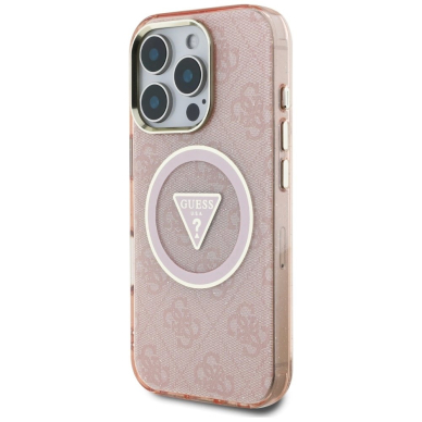 iPhone 16 Pro Max – Guess IML Metal Glitter 4G Circle Triangle MagSafe dėklas - Rožinis 1