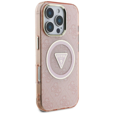 iPhone 16 Pro Max – Guess IML Metal Glitter 4G Circle Triangle MagSafe dėklas - Rožinis 3