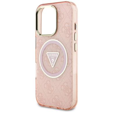 iPhone 16 Pro Max – Guess IML Metal Glitter 4G Circle Triangle MagSafe dėklas - Rožinis 5
