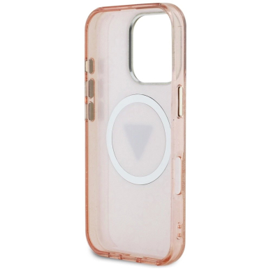 iPhone 16 Pro Max – Guess IML Metal Glitter 4G Circle Triangle MagSafe dėklas - Rožinis 6
