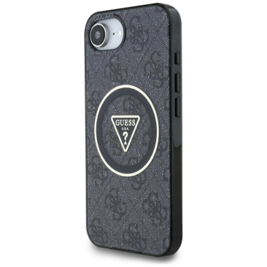 iPhone 16e – Guess IML Metal Glitter 4G Circle Triangle MagSafe dėklas - Juodas 1