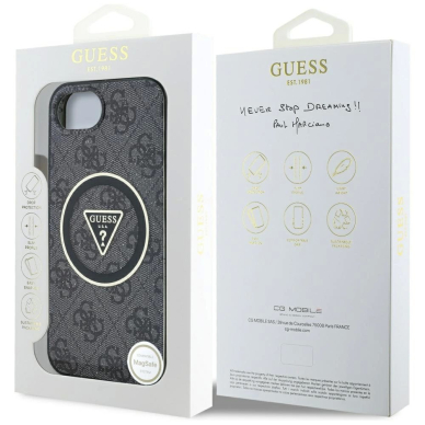 iPhone 16e – Guess IML Metal Glitter 4G Circle Triangle MagSafe dėklas - Juodas 7