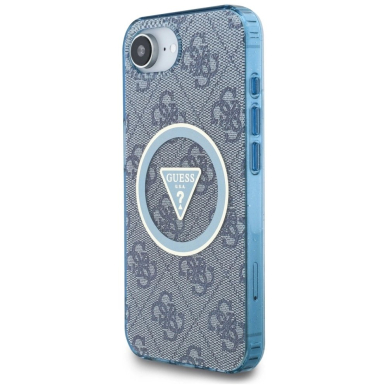iPhone 16e – Guess IML Metal Glitter 4G Circle Triangle MagSafe dėklas - Mėlynas 1