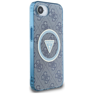 iPhone 16e – Guess IML Metal Glitter 4G Circle Triangle MagSafe dėklas - Mėlynas 3