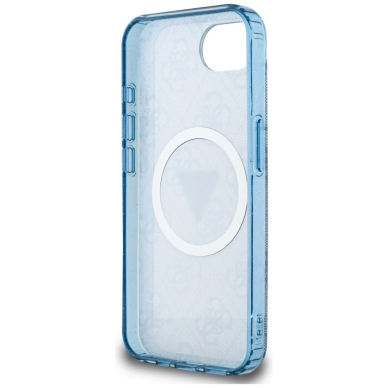 iPhone 16e – Guess IML Metal Glitter 4G Circle Triangle MagSafe dėklas - Mėlynas 6
