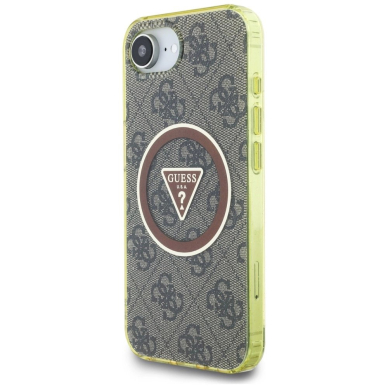 iPhone 16e – Guess IML Metal Glitter 4G Circle Triangle MagSafe dėklas - Rudas 1