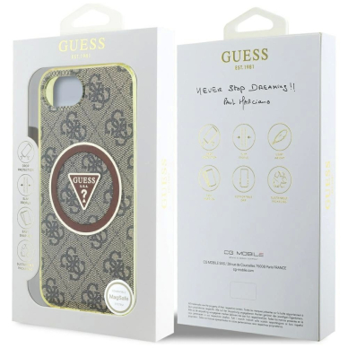 iPhone 16e – Guess IML Metal Glitter 4G Circle Triangle MagSafe dėklas - Rudas 7